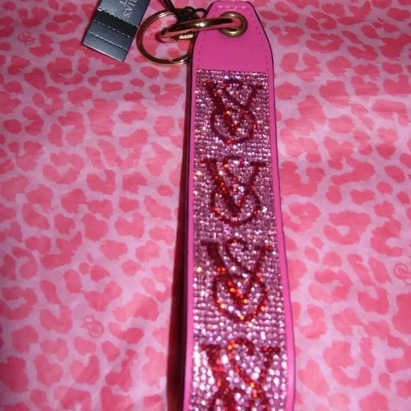 Victoria's Secret Wristlet Strap Key Chain Fob Hot Pink Multi New Sealed - Picture 7 of 7